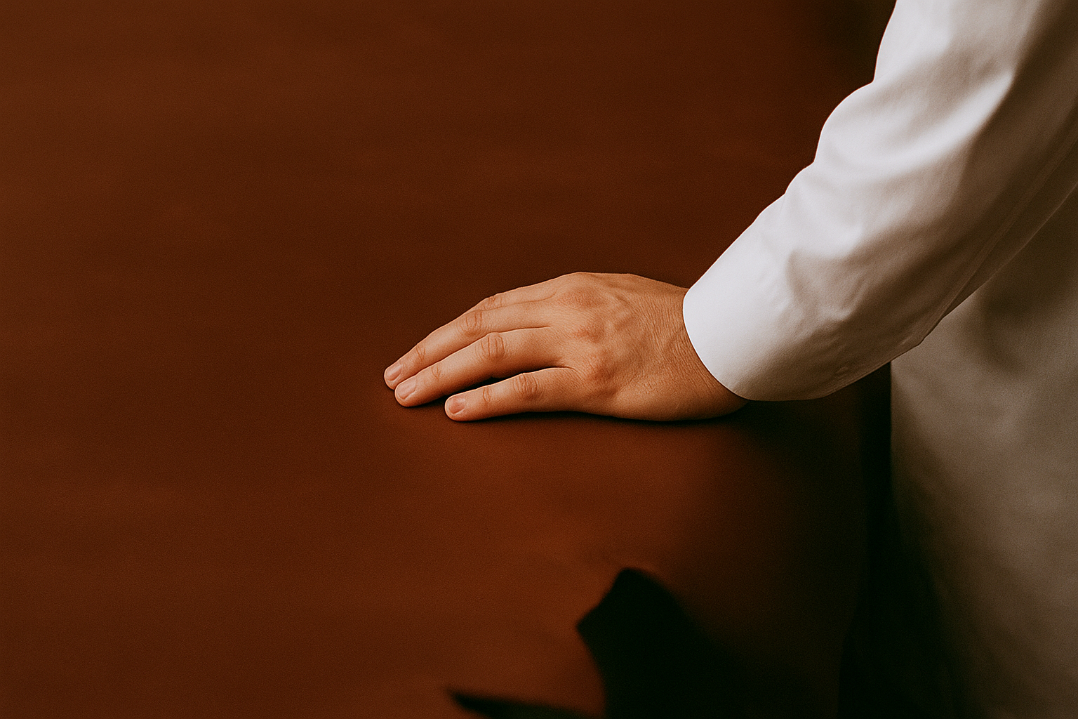 an image of a VogDUO's craftsman touching a piece of leather 