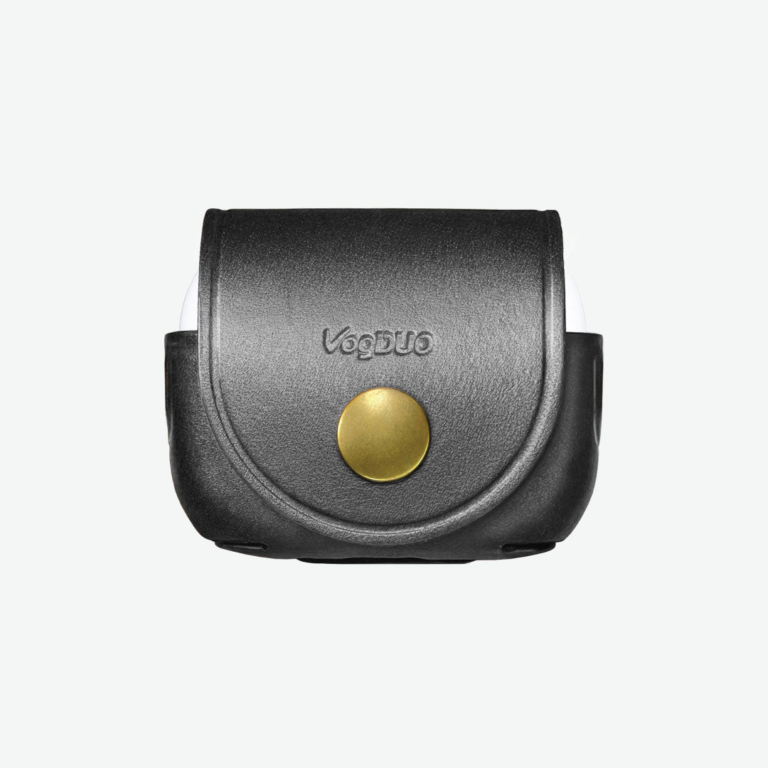 the front look of VogDUO Black Genuine Leather Case for AirPods Pro 2 and AirPods Pro 3