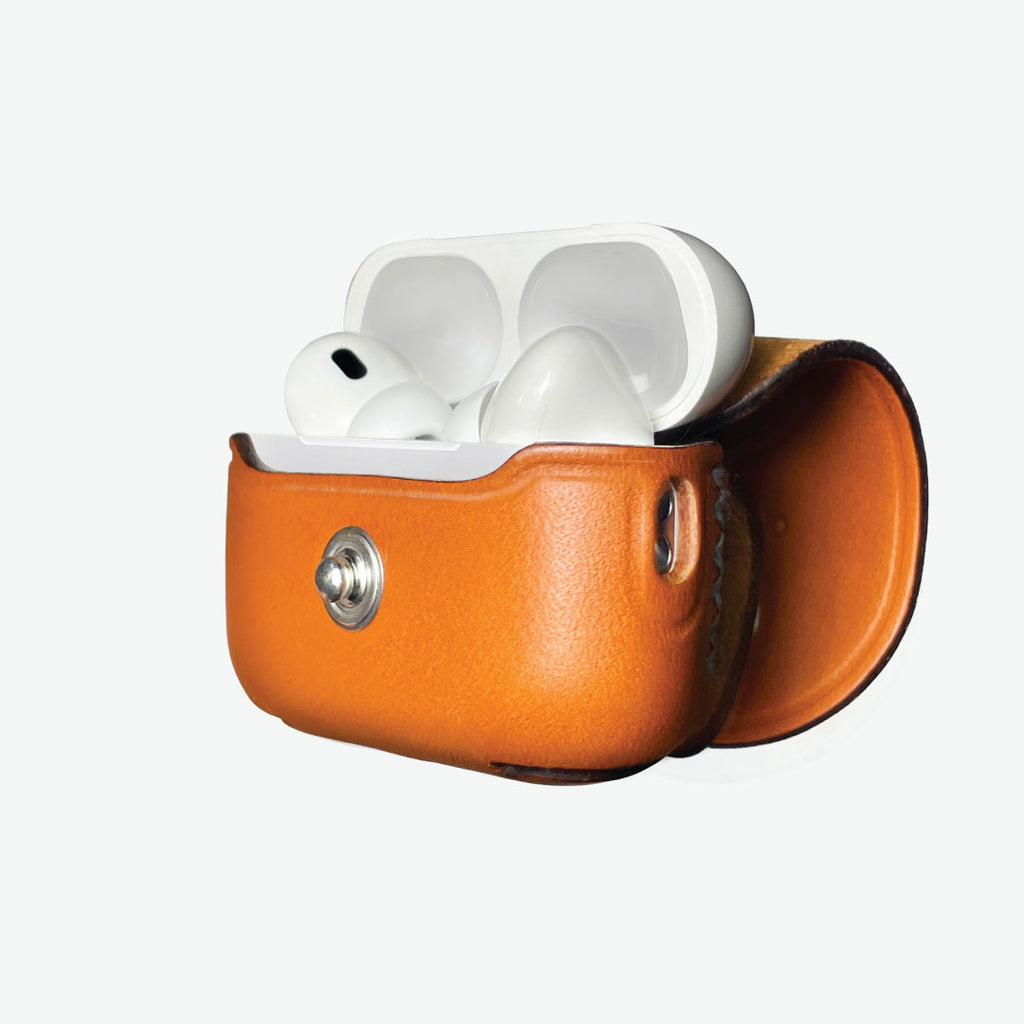 VogDUO AirPods Pro 3 Tan leather case open with soft leather cover